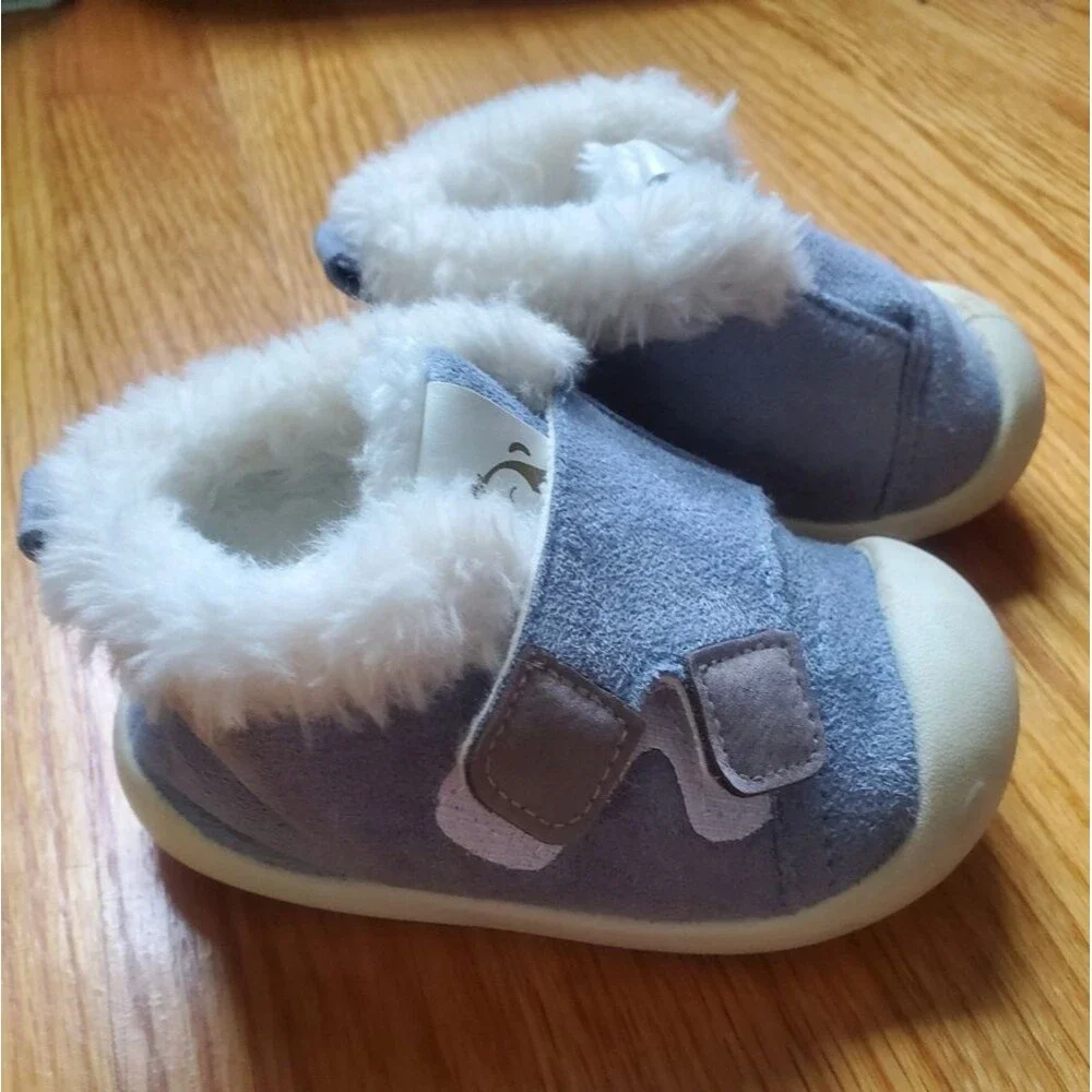 Vigny Honey baby shoes gray/white faux fur, size 17 (6-12M)